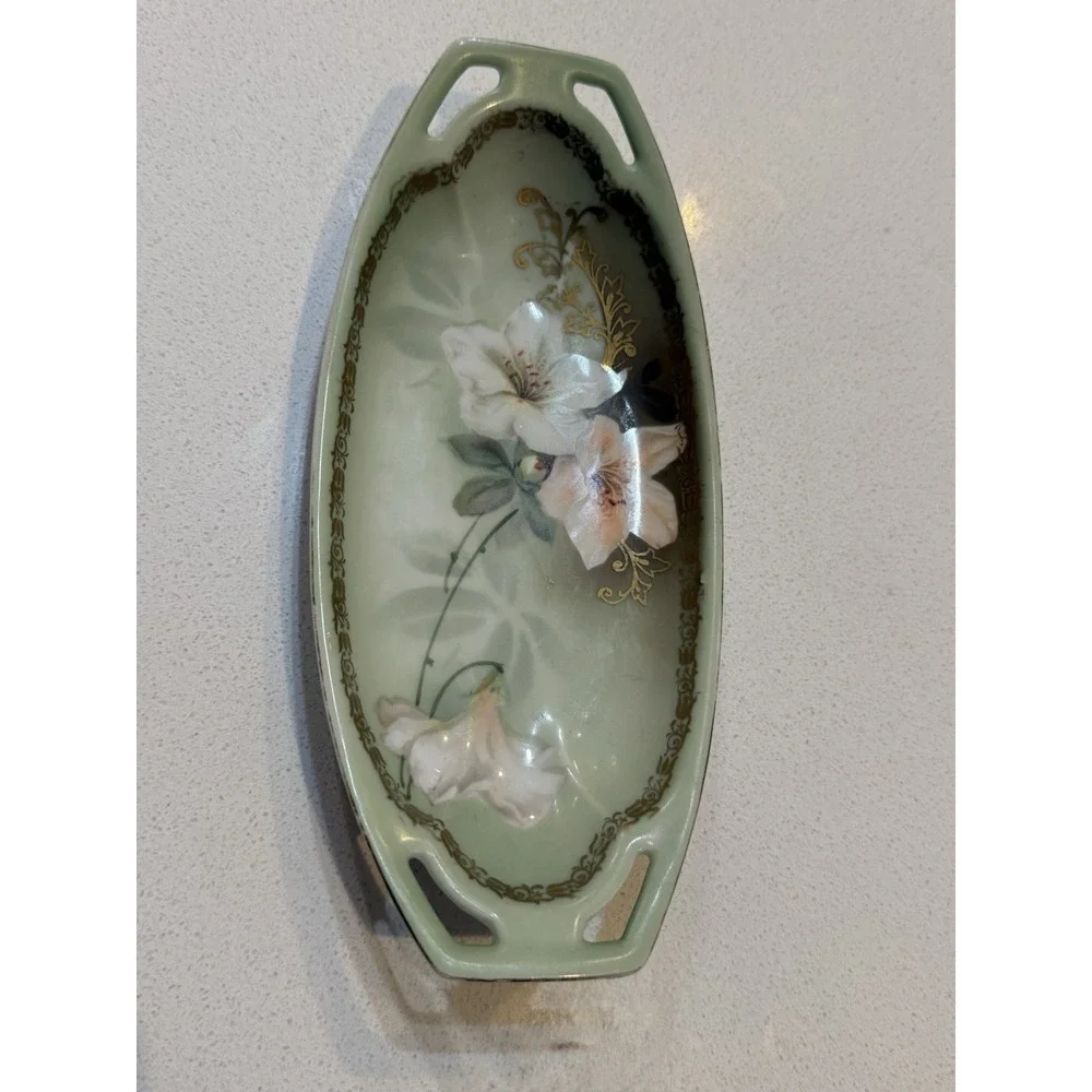 Vintage RS Tillowitz Silesia Dish‎ Rose Relish Oval  Cutout Handles Small
